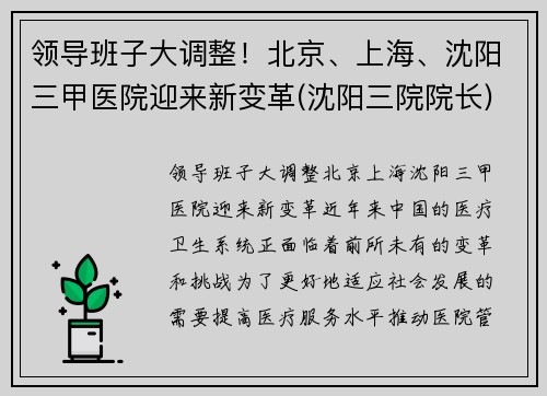 领导班子大调整！北京、上海、沈阳三甲医院迎来新变革(沈阳三院院长)
