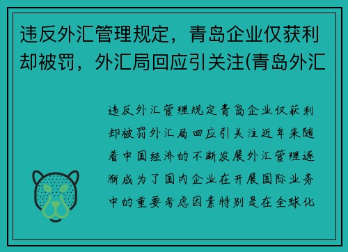 违反外汇管理规定，青岛企业仅获利却被罚，外汇局回应引关注(青岛外汇兑换)