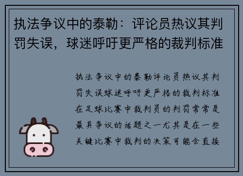 执法争议中的泰勒：评论员热议其判罚失误，球迷呼吁更严格的裁判标准